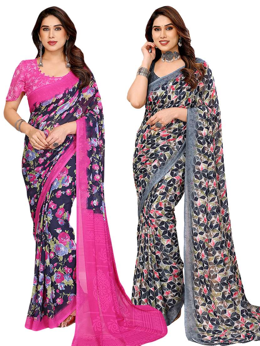 women pack of 2 printed saree with blouse