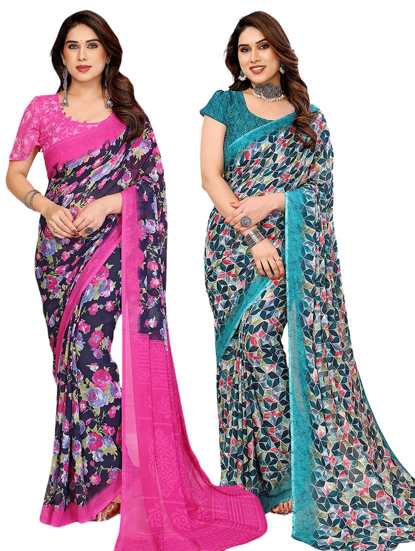 women pack of 2 printed saree with blouse