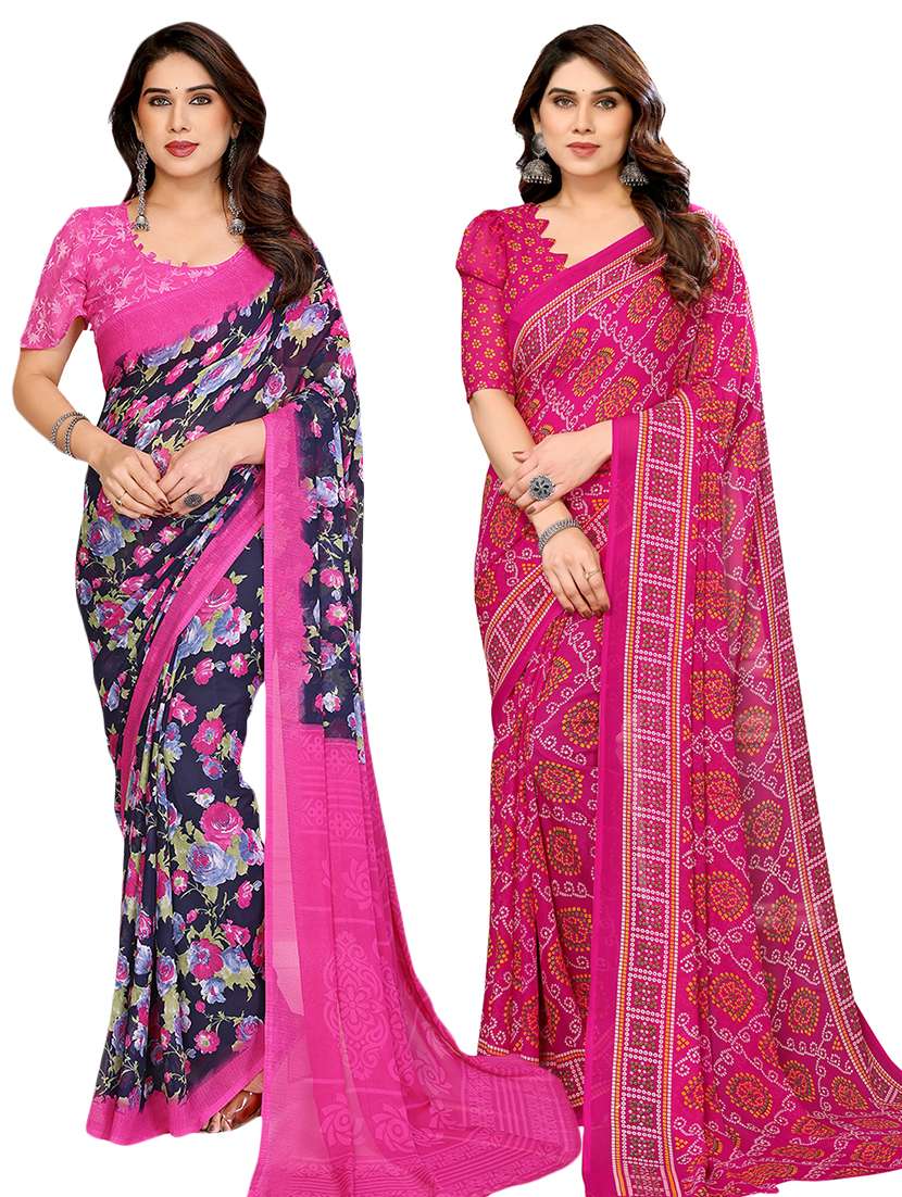women pack of 2 printed saree with blouse