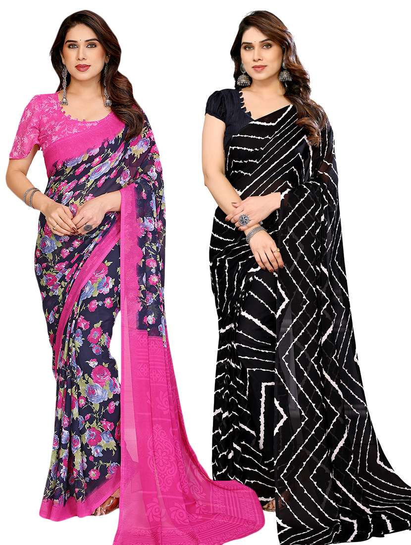 women pack of 2 printed saree with blouse