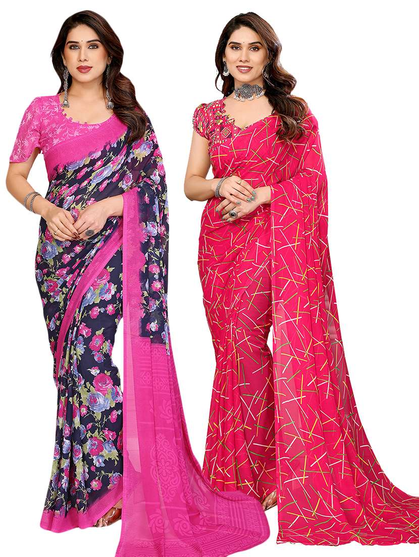 women pack of 2 printed saree with blouse