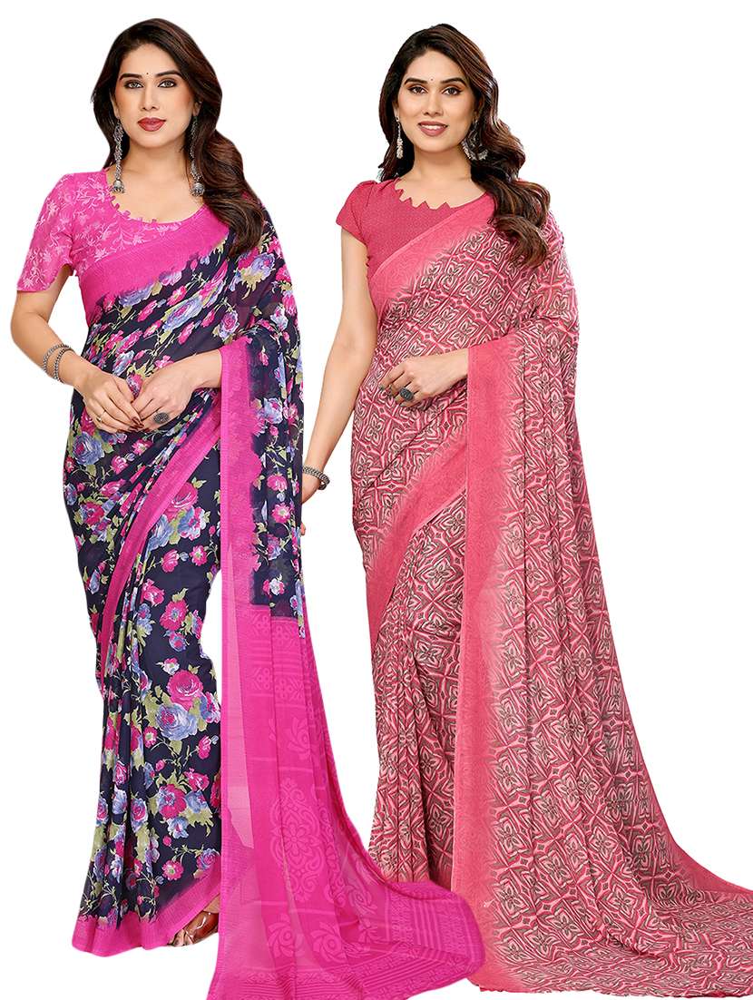 women pack of 2 printed saree with blouse