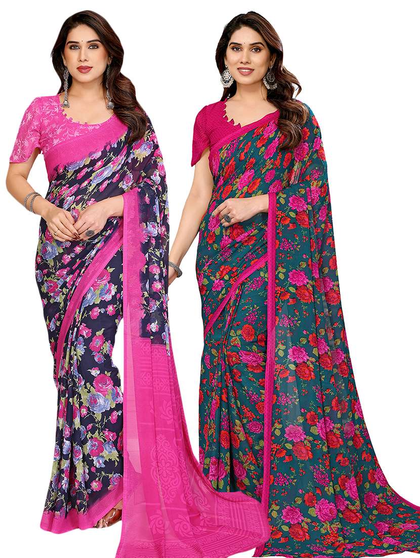 women pack of 2 printed saree with blouse