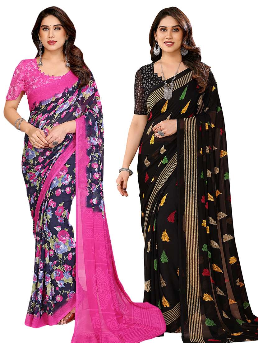 women pack of 2 printed saree with blouse