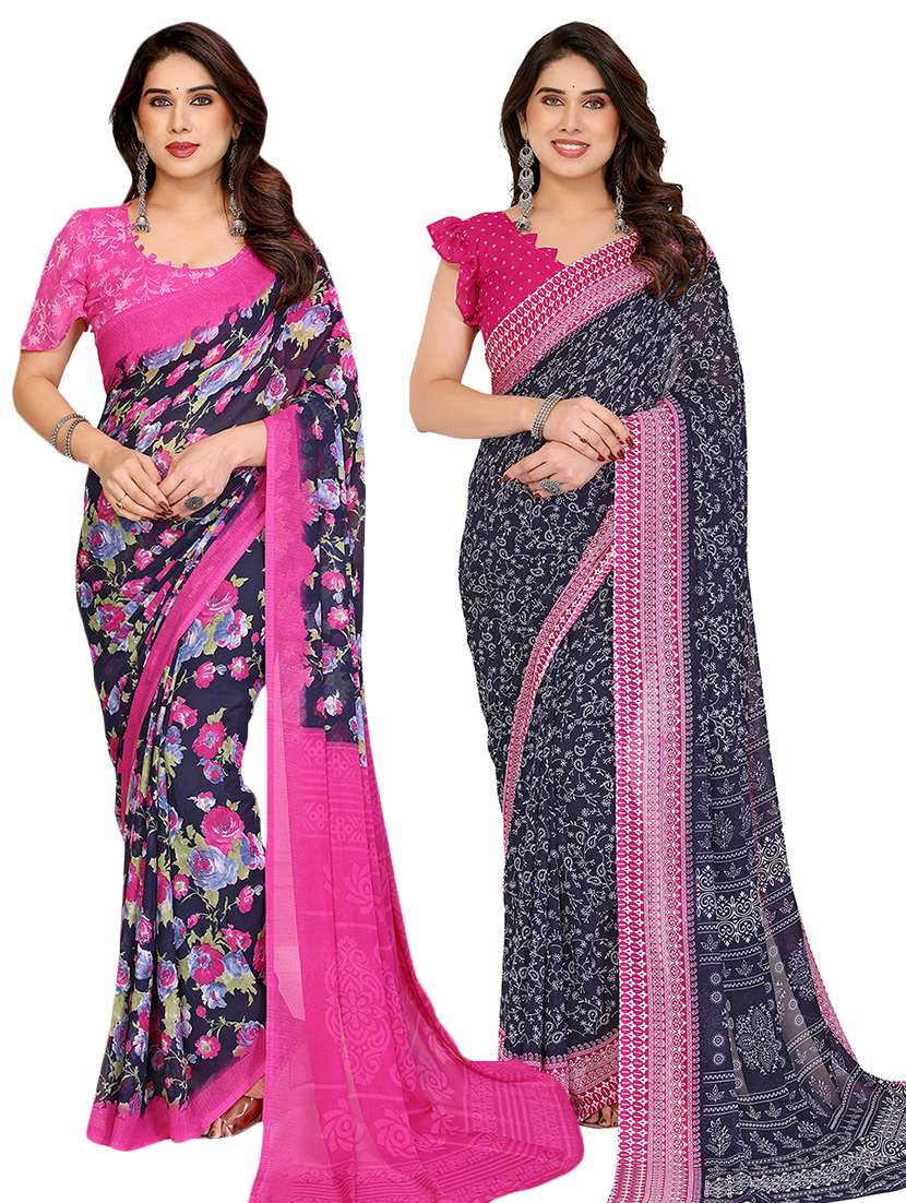 women pack of 2 printed saree with blouse