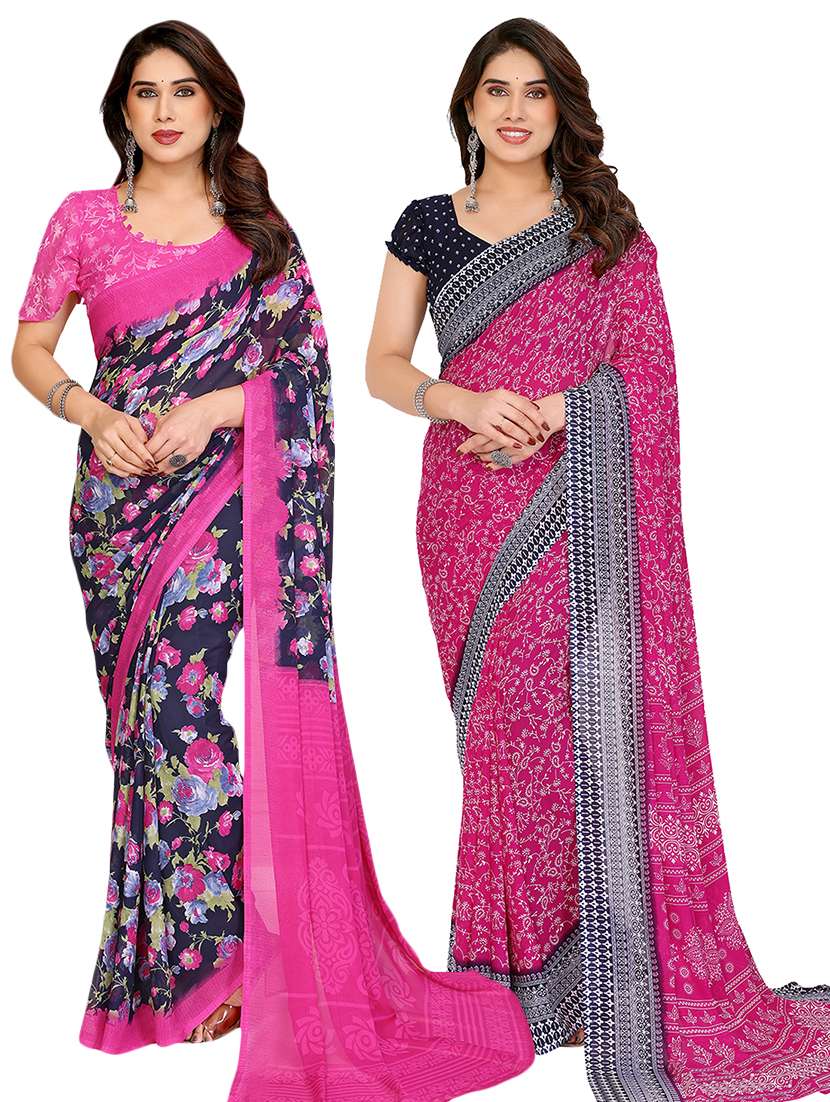women pack of 2 printed saree with blouse