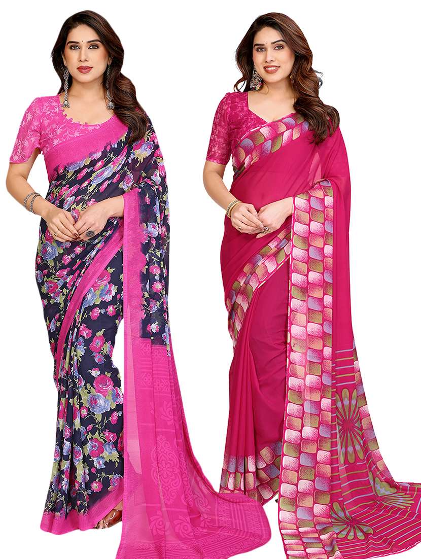 women pack of 2 printed saree with blouse
