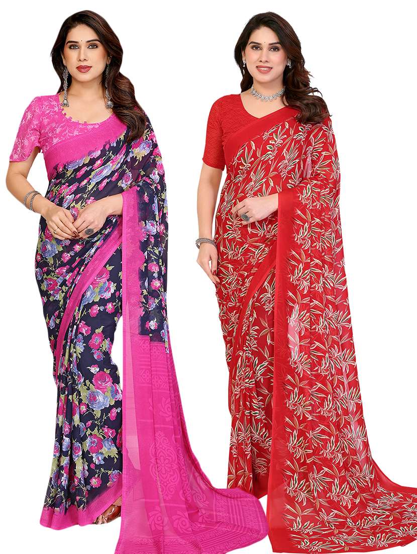 women pack of 2 printed saree with blouse