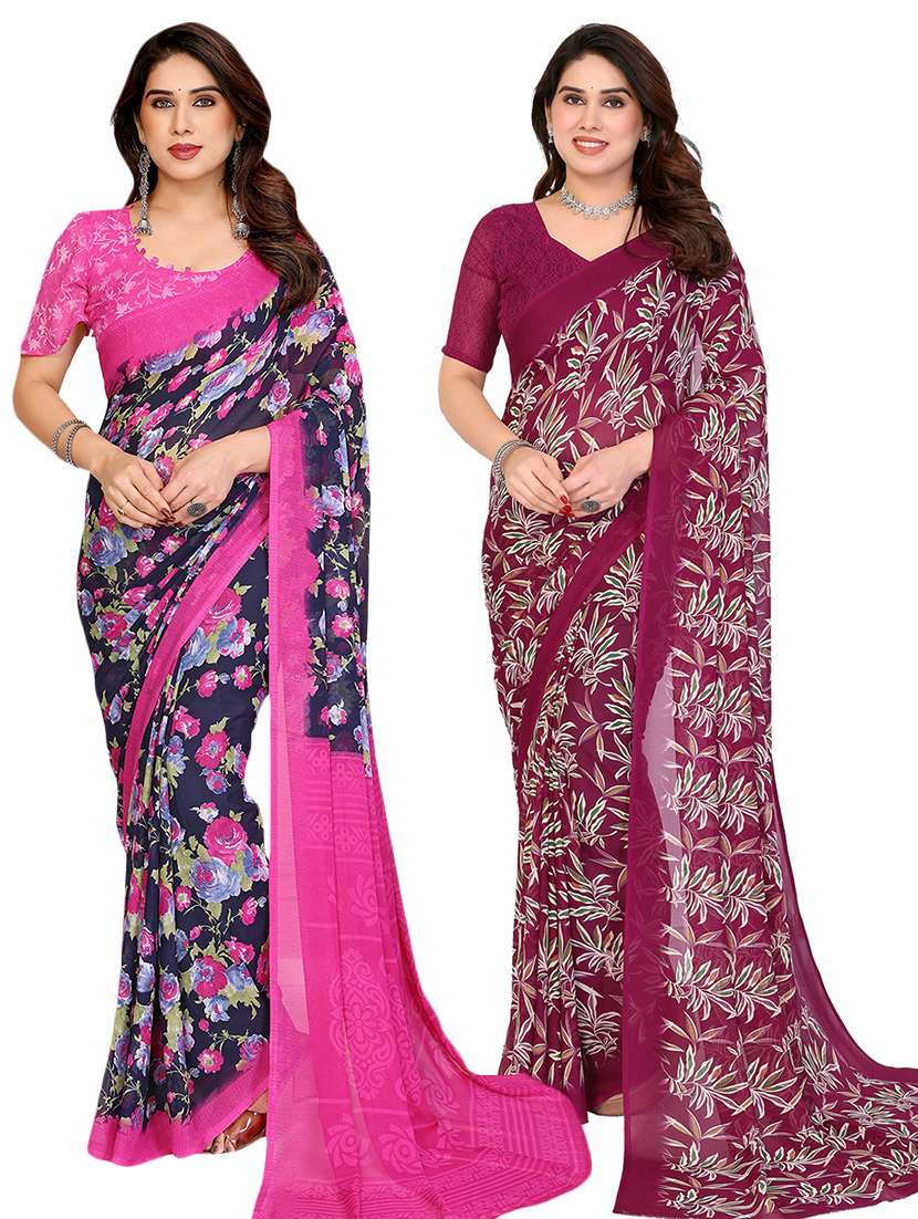 women pack of 2 printed saree with blouse