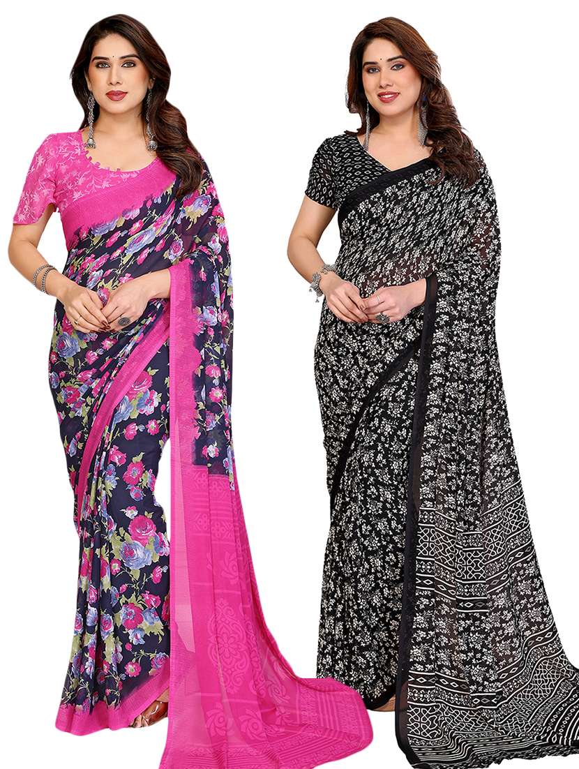 women pack of 2 printed saree with blouse