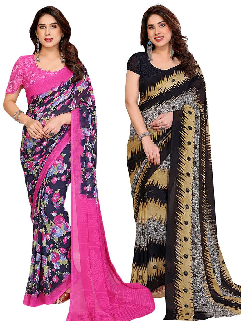 women pack of 2 printed saree with blouse