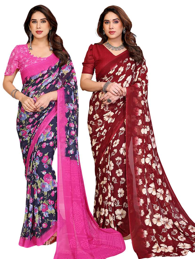 women pack of 2 printed saree with blouse