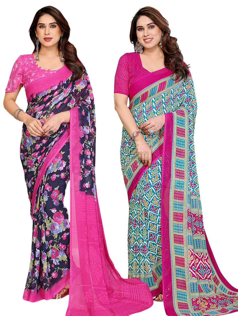 women pack of 2 printed saree with blouse