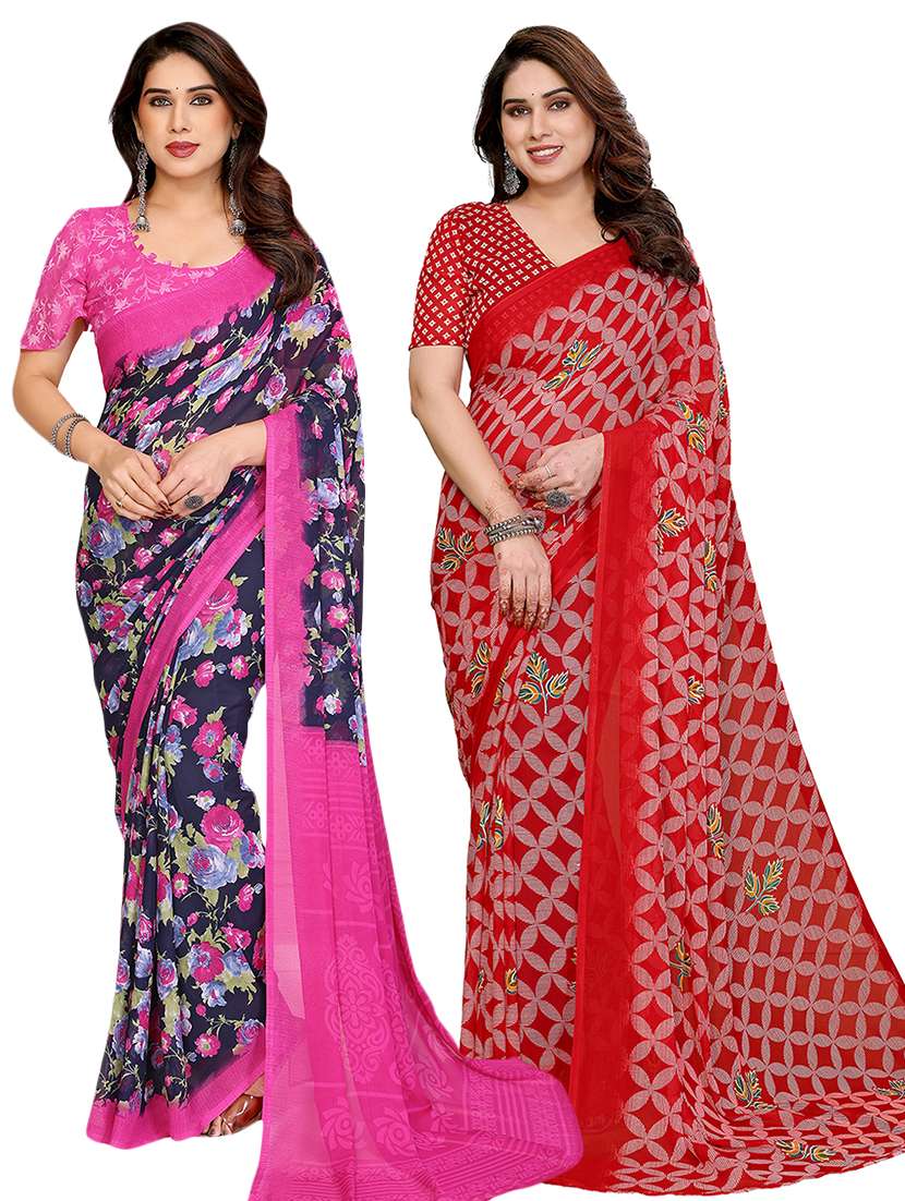 women pack of 2 printed saree with blouse