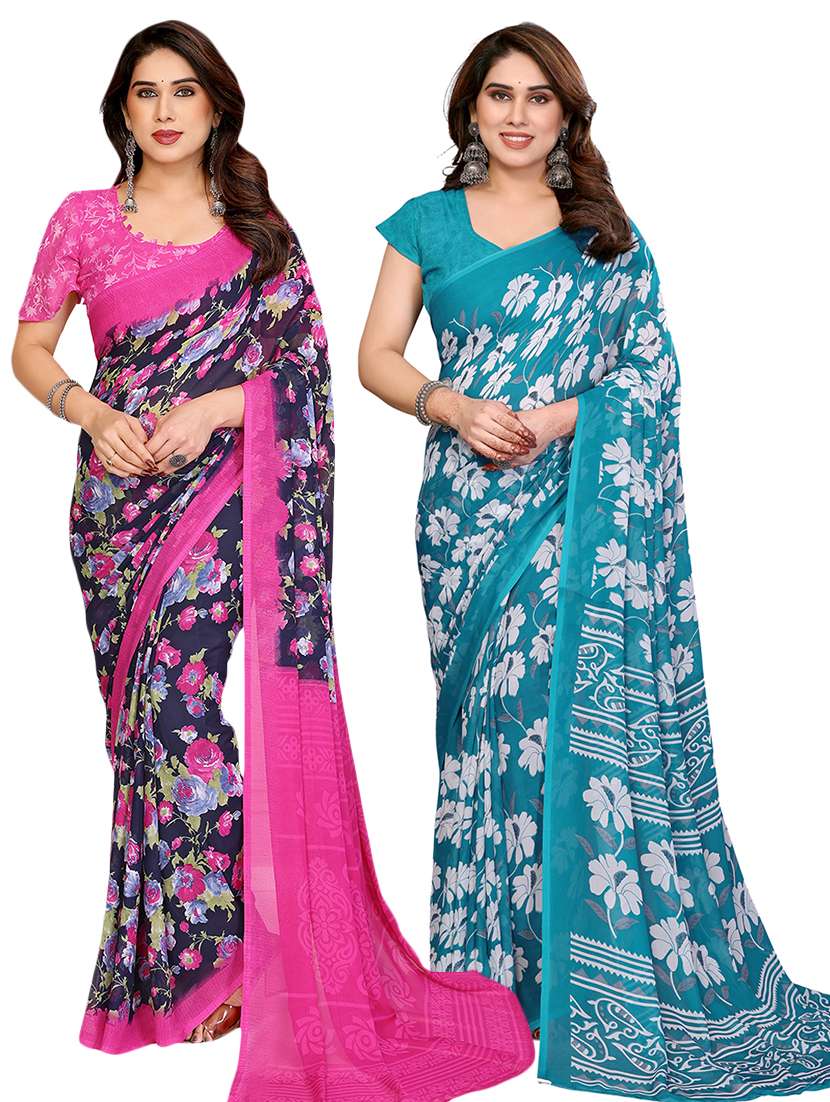 women pack of 2 printed saree with blouse