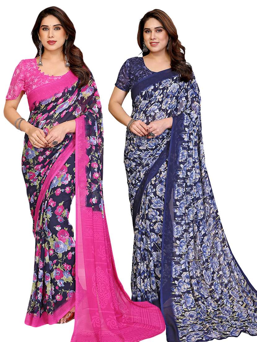 women pack of 2 printed saree with blouse