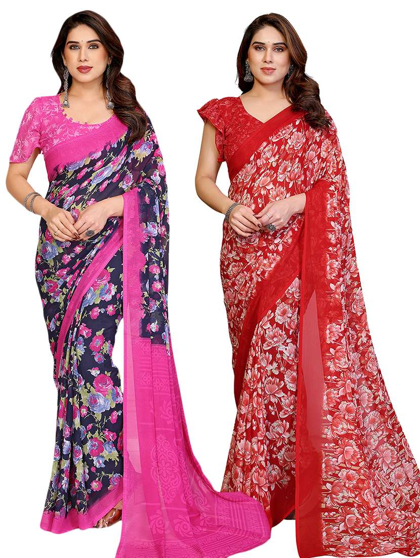 women pack of 2 printed saree with blouse