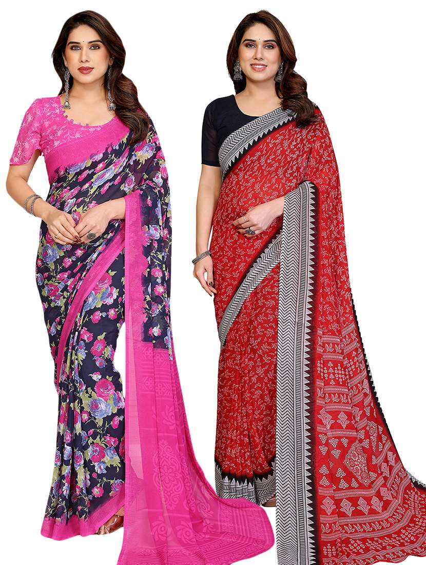 women pack of 2 printed saree with blouse