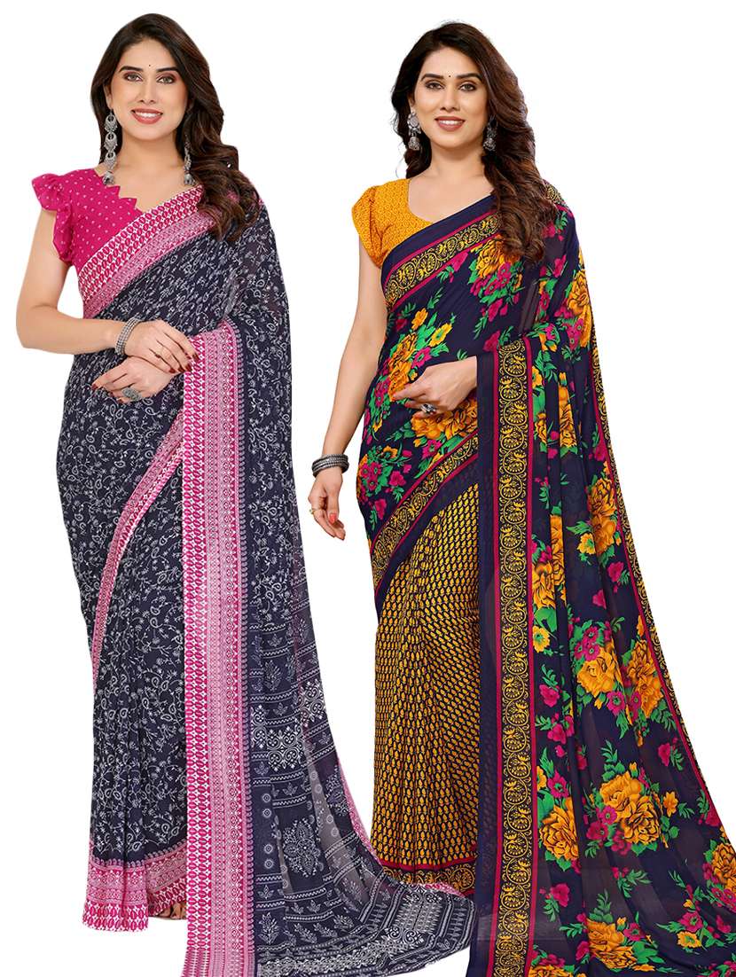 women pack of 2 printed saree with blouse