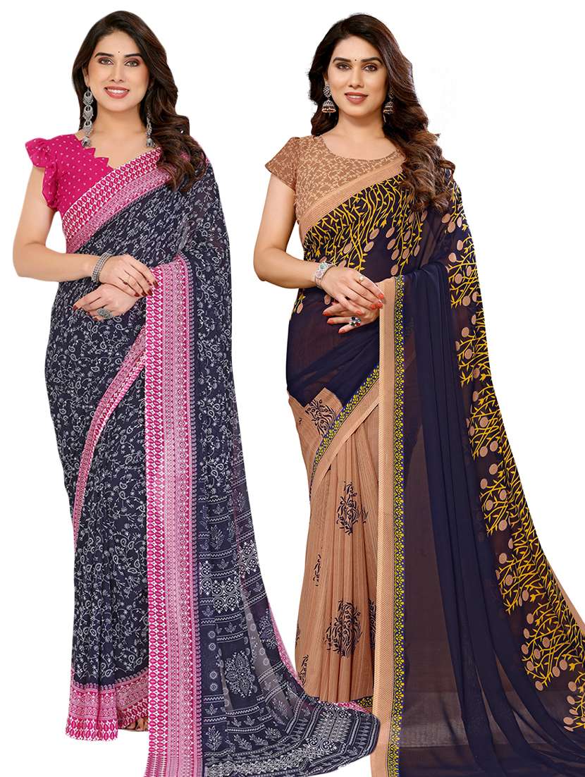 women pack of 2 printed saree with blouse