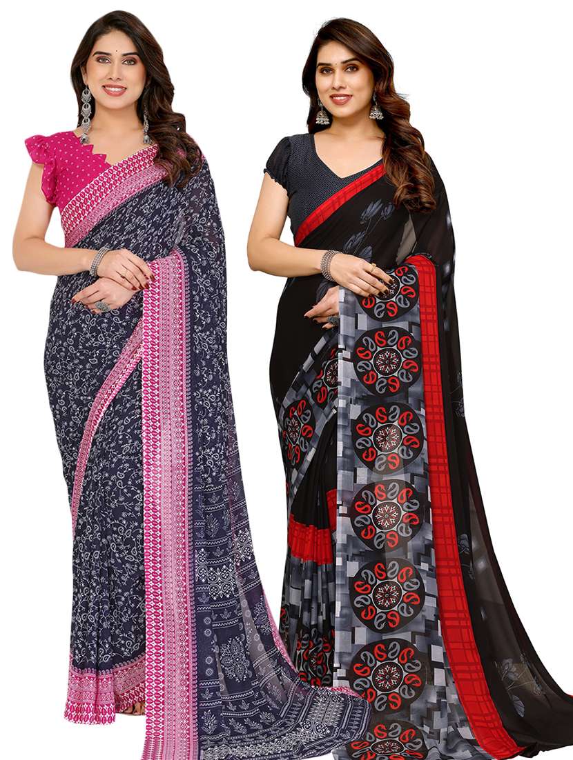 women pack of 2 printed saree with blouse