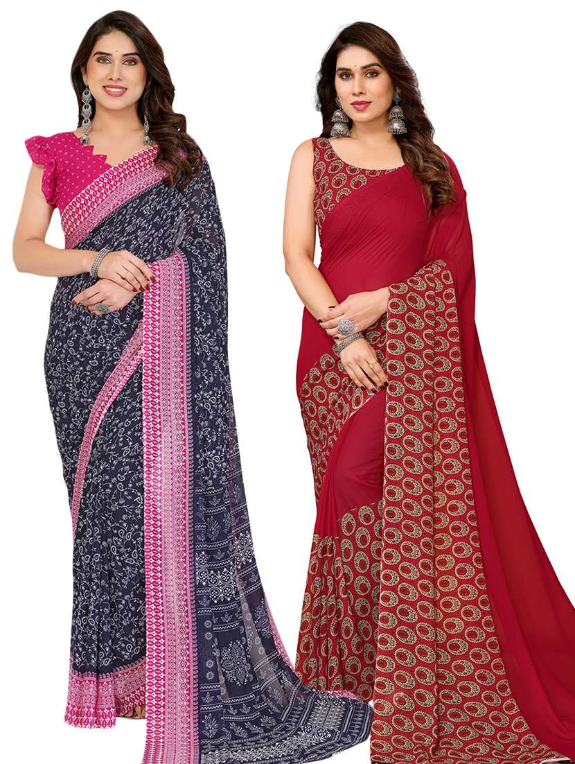 women pack of 2 printed saree with blouse