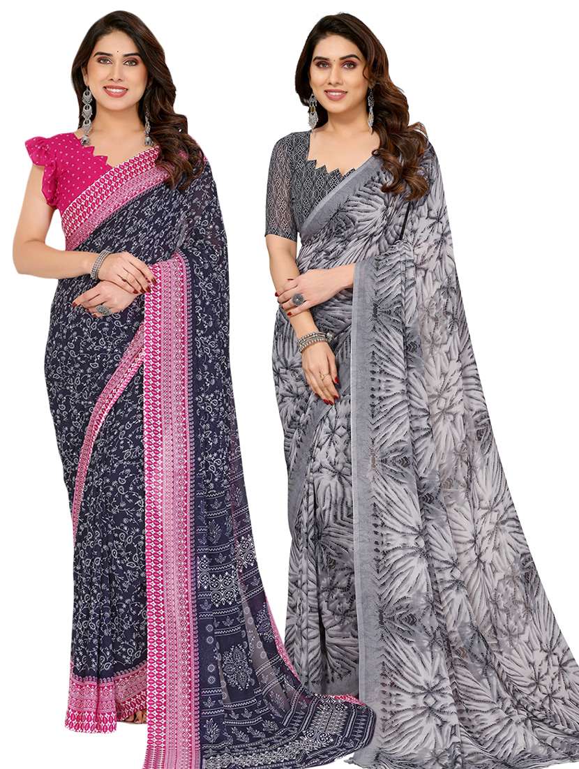 women pack of 2 printed saree with blouse