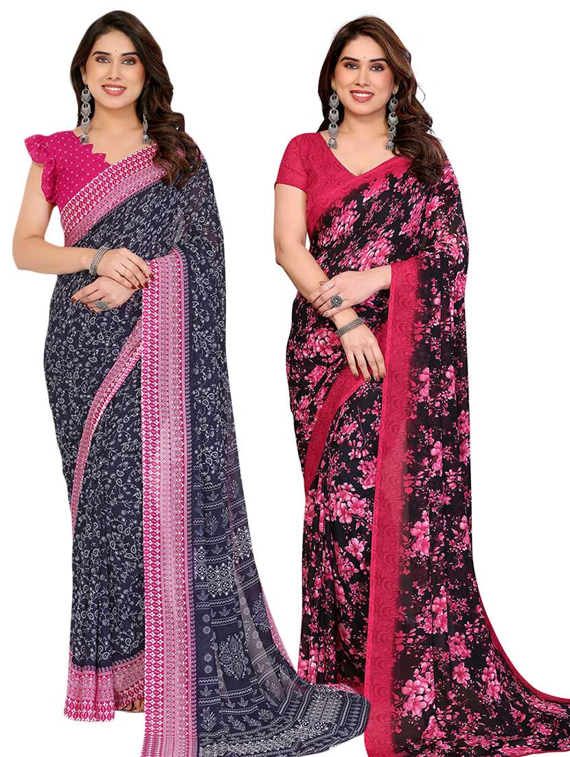 women pack of 2 printed saree with blouse