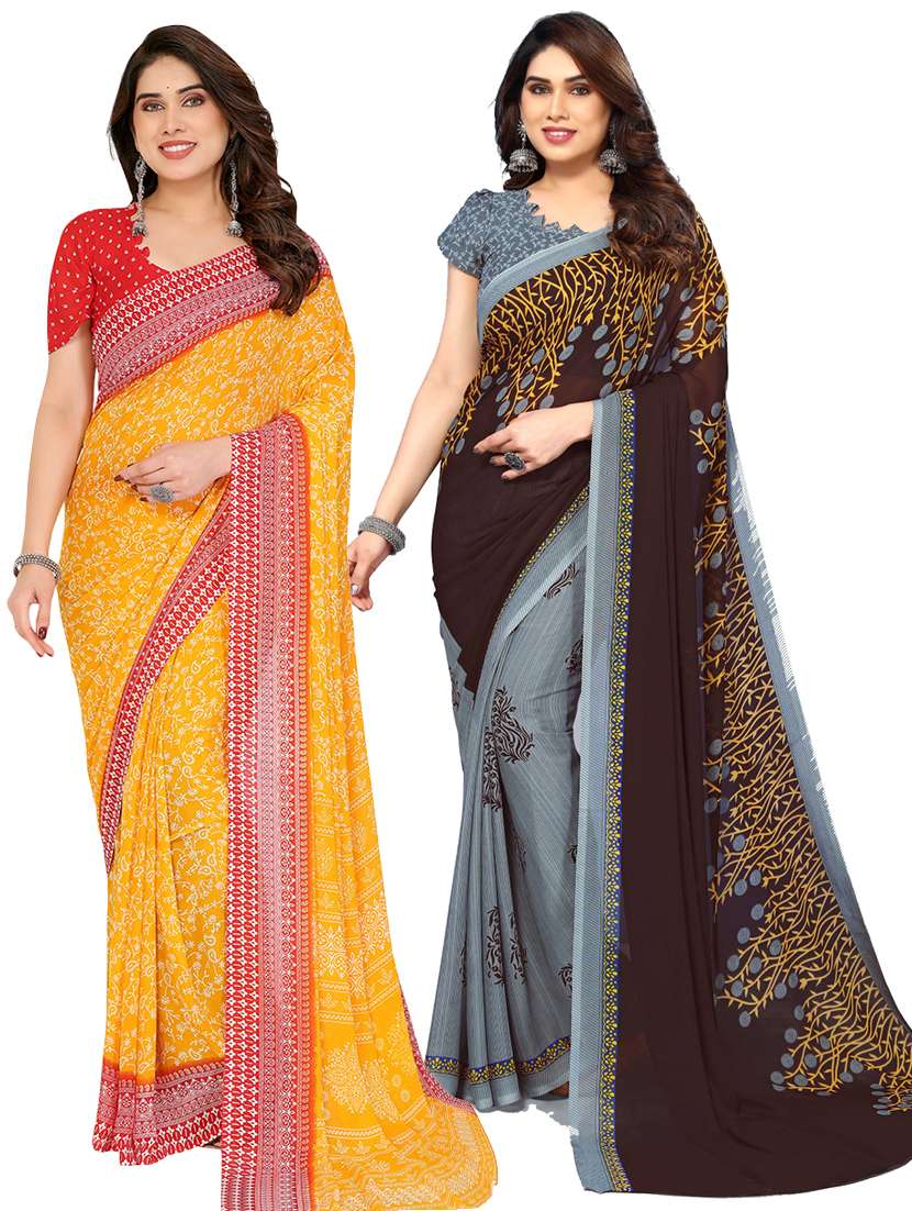 women pack of 2 printed saree with blouse