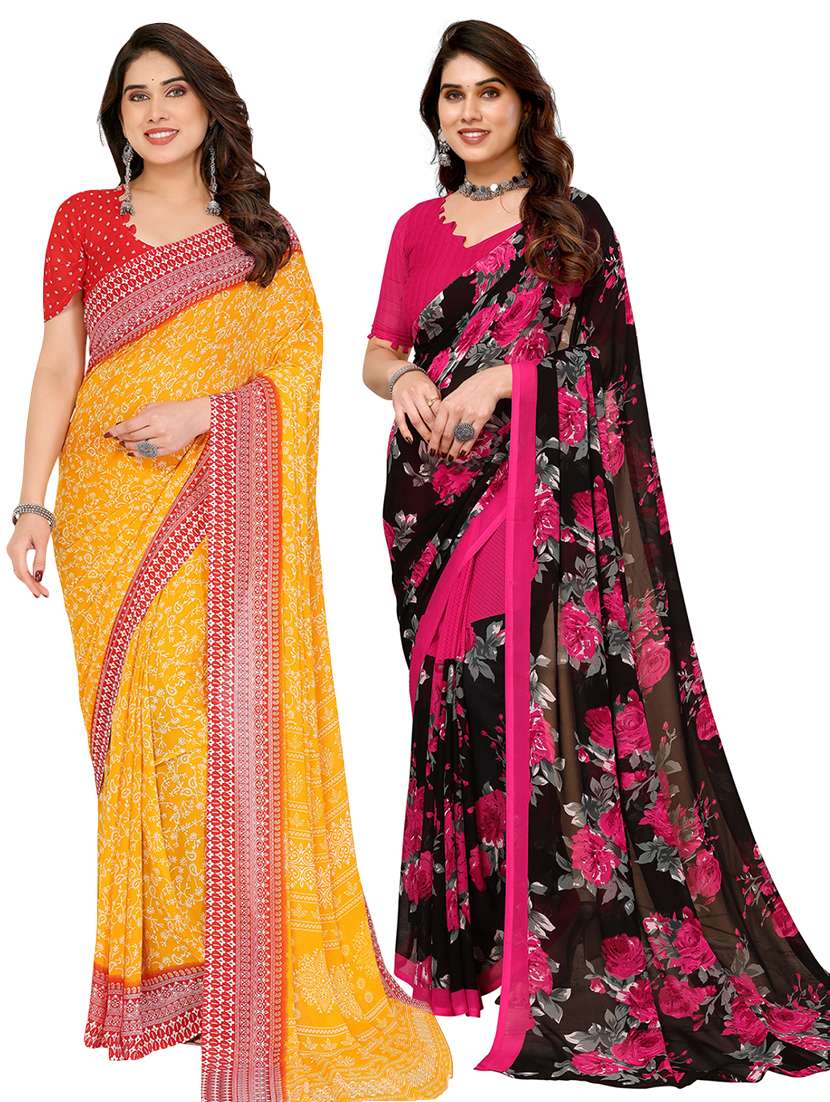 women pack of 2 printed saree with blouse