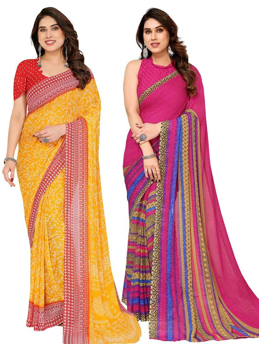 women pack of 2 printed saree with blouse