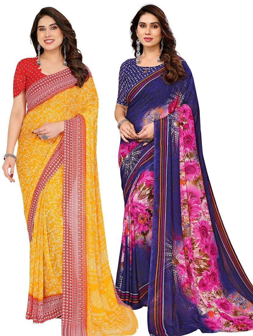 women pack of 2 printed saree with blouse