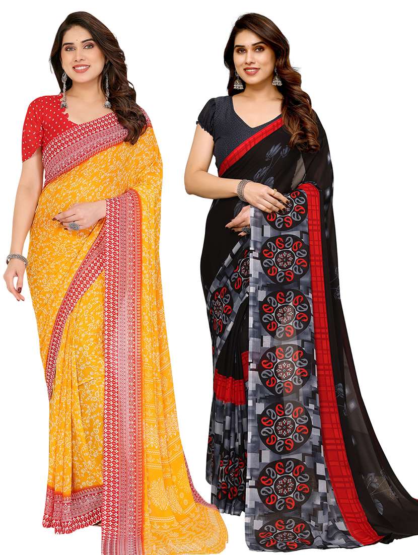women pack of 2 printed saree with blouse