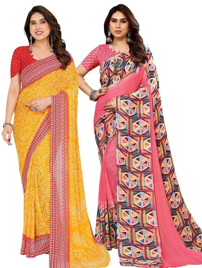 women pack of 2 printed saree with blouse