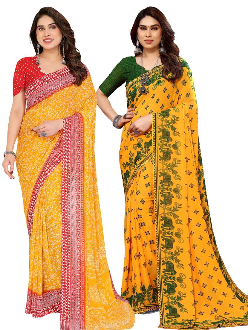 women pack of 2 printed saree with blouse