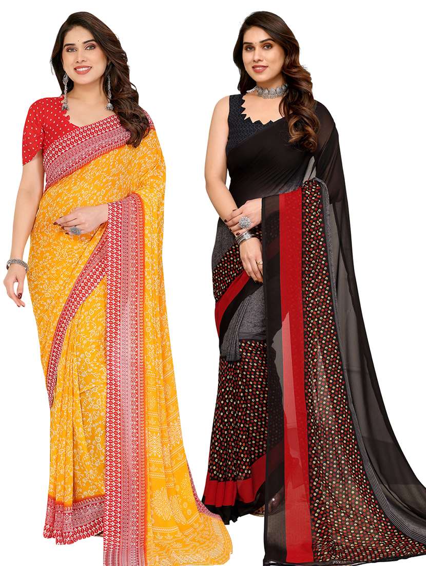 women pack of 2 printed saree with blouse
