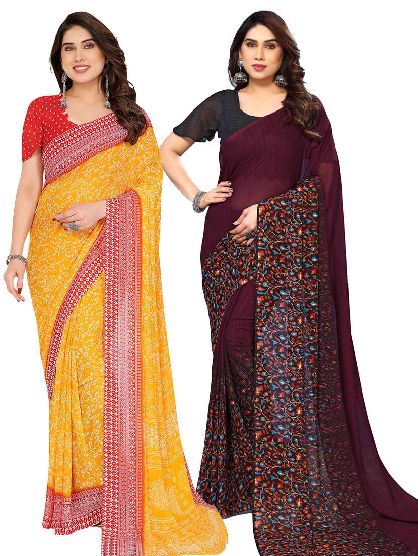 women pack of 2 printed saree with blouse
