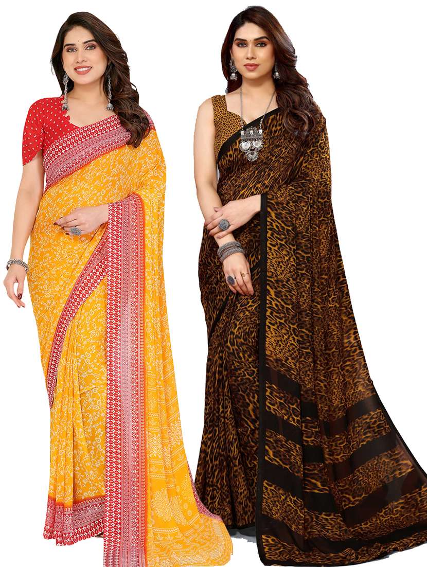 women pack of 2 printed saree with blouse