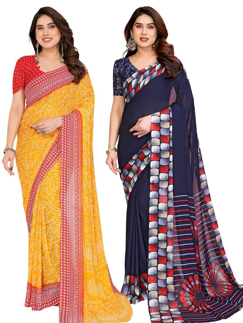 women pack of 2 printed saree with blouse