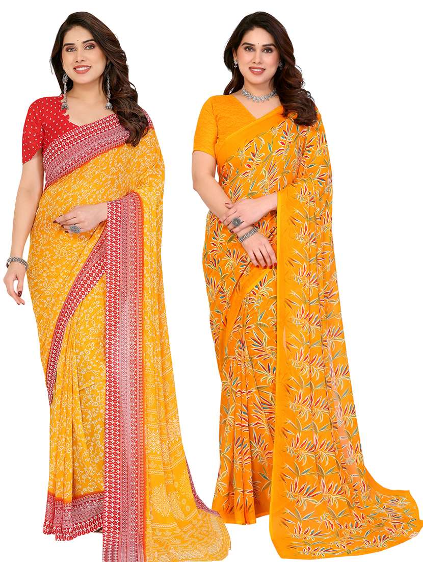 women pack of 2 printed saree with blouse