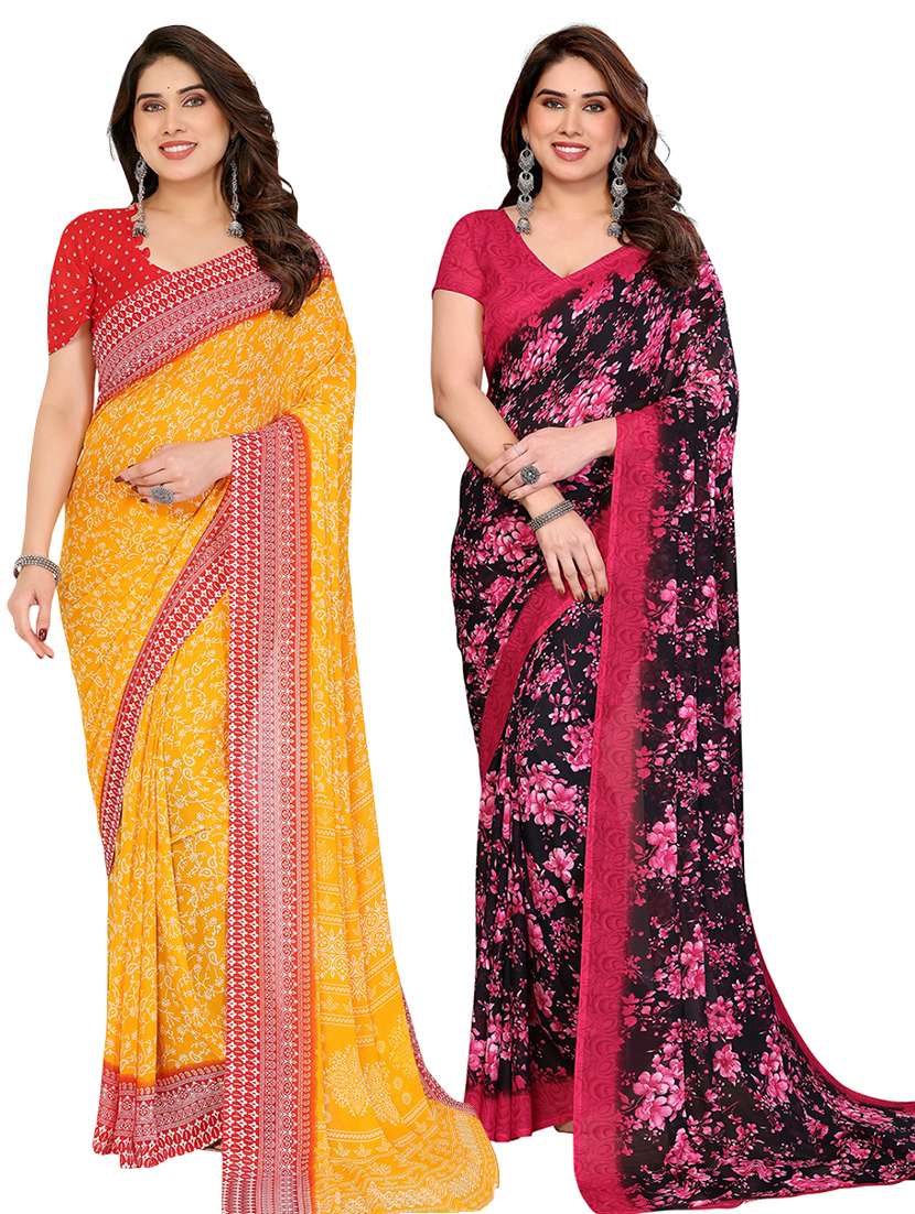 women pack of 2 printed saree with blouse
