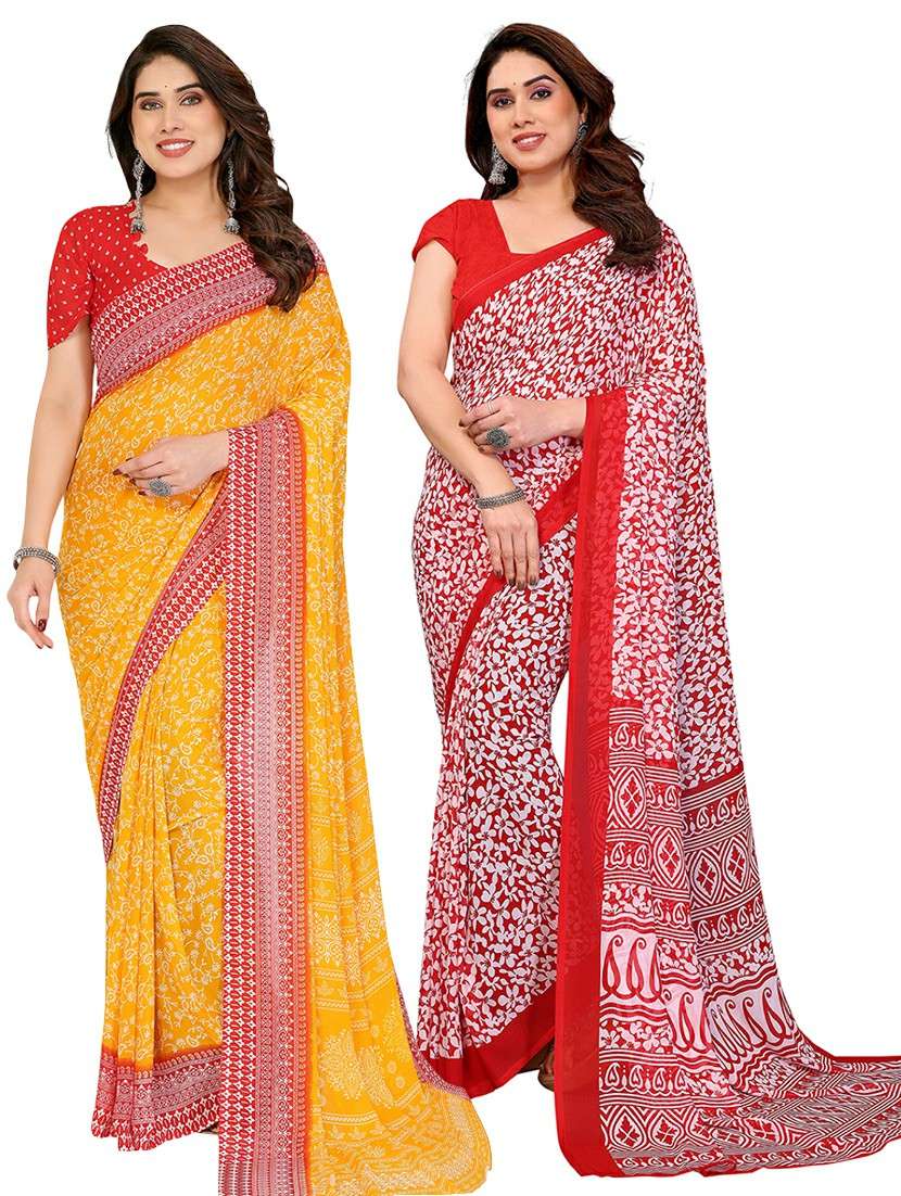 women pack of 2 printed saree with blouse