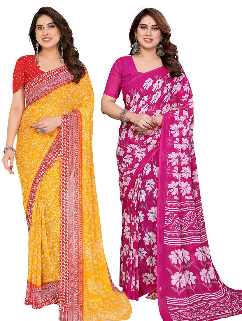 women pack of 2 printed saree with blouse