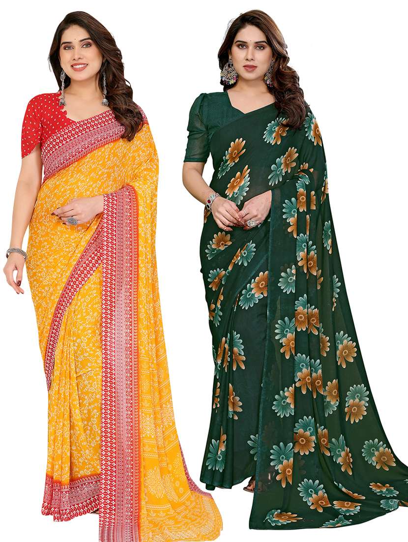 women pack of 2 printed saree with blouse