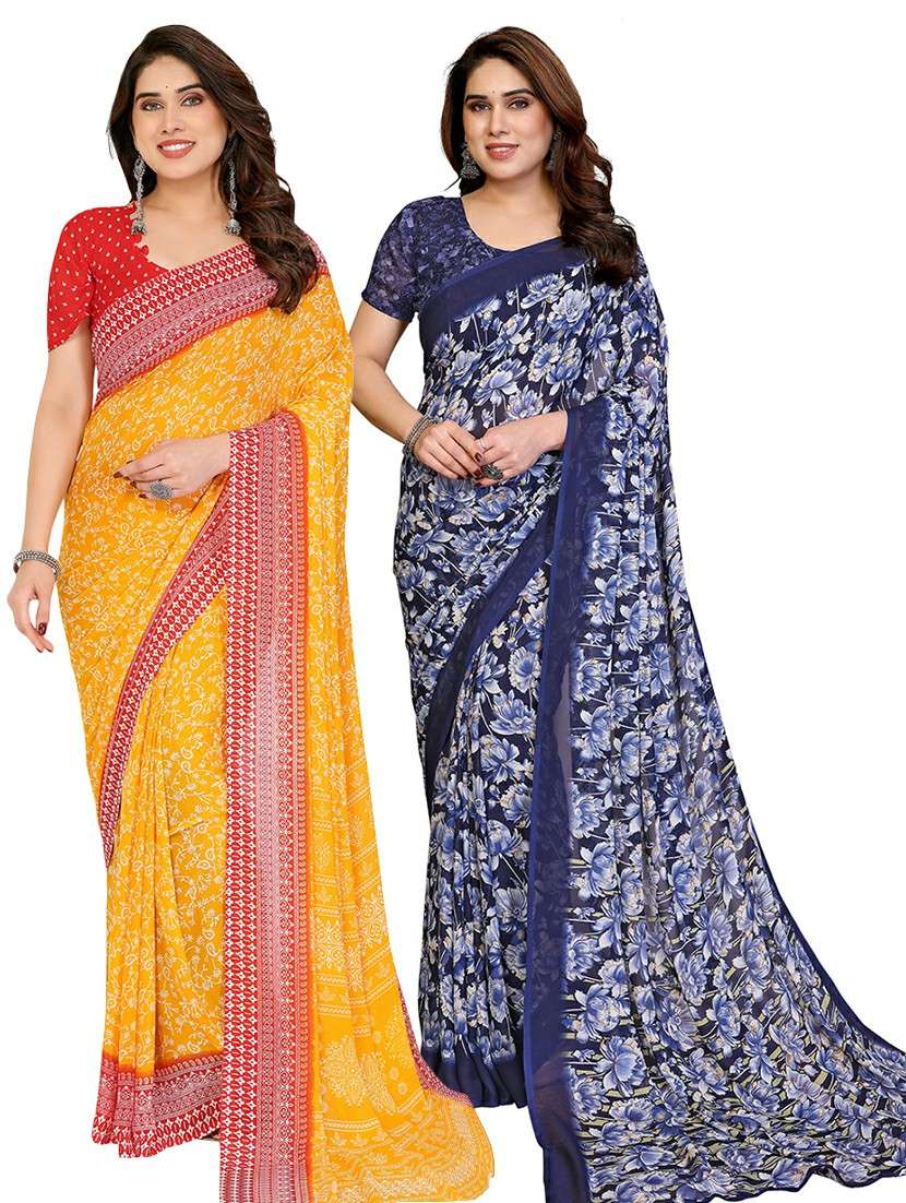women pack of 2 printed saree with blouse