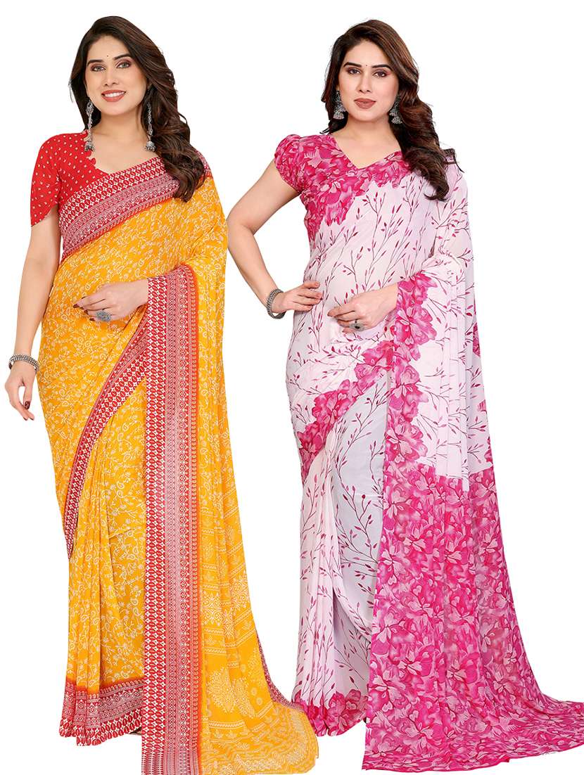 women pack of 2 printed saree with blouse
