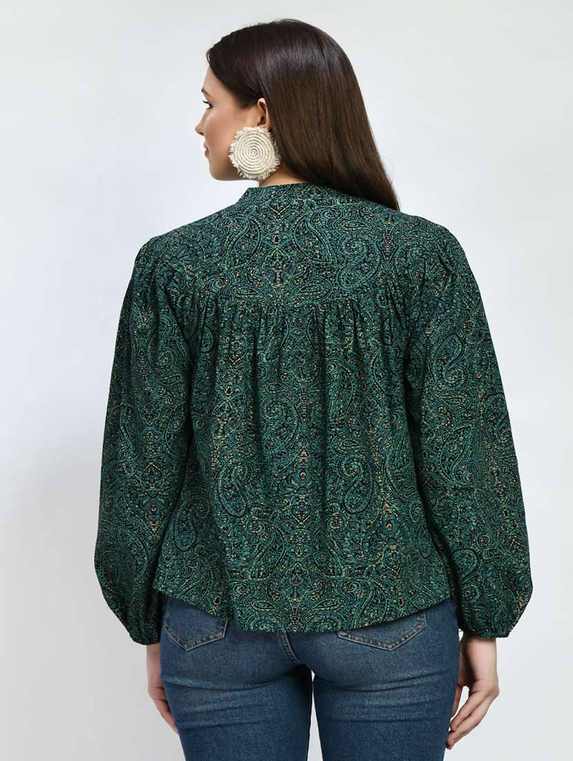 women printed bishop sleeve shirt style top - 22446549 -  Standard Image - 3