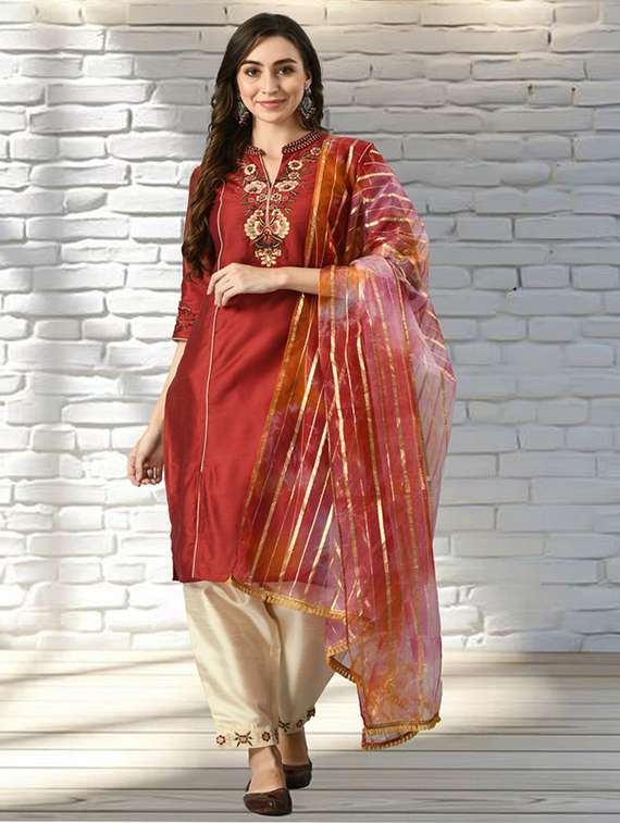 women embroidered kurta pant with dupatta set