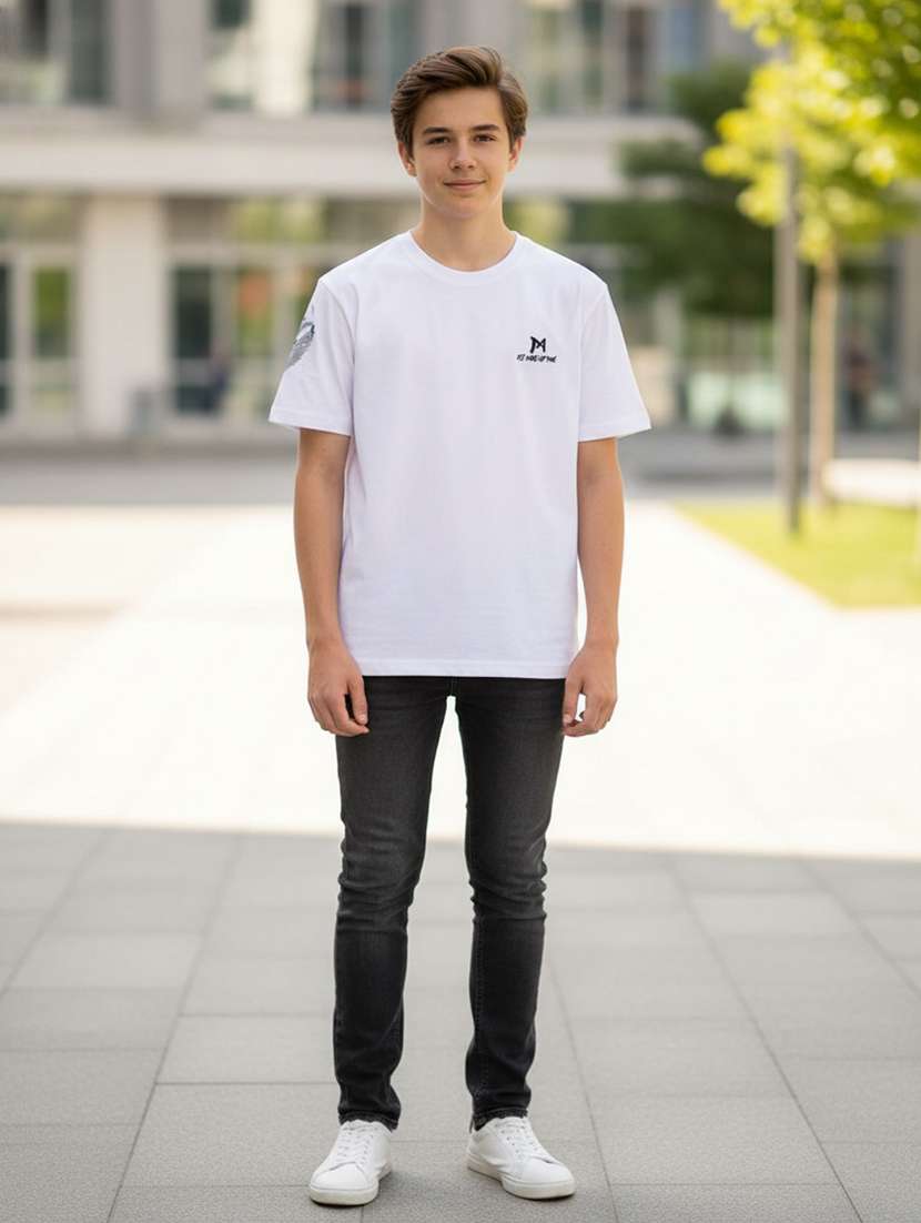 boys back printed round neck short sleeves t-shirt