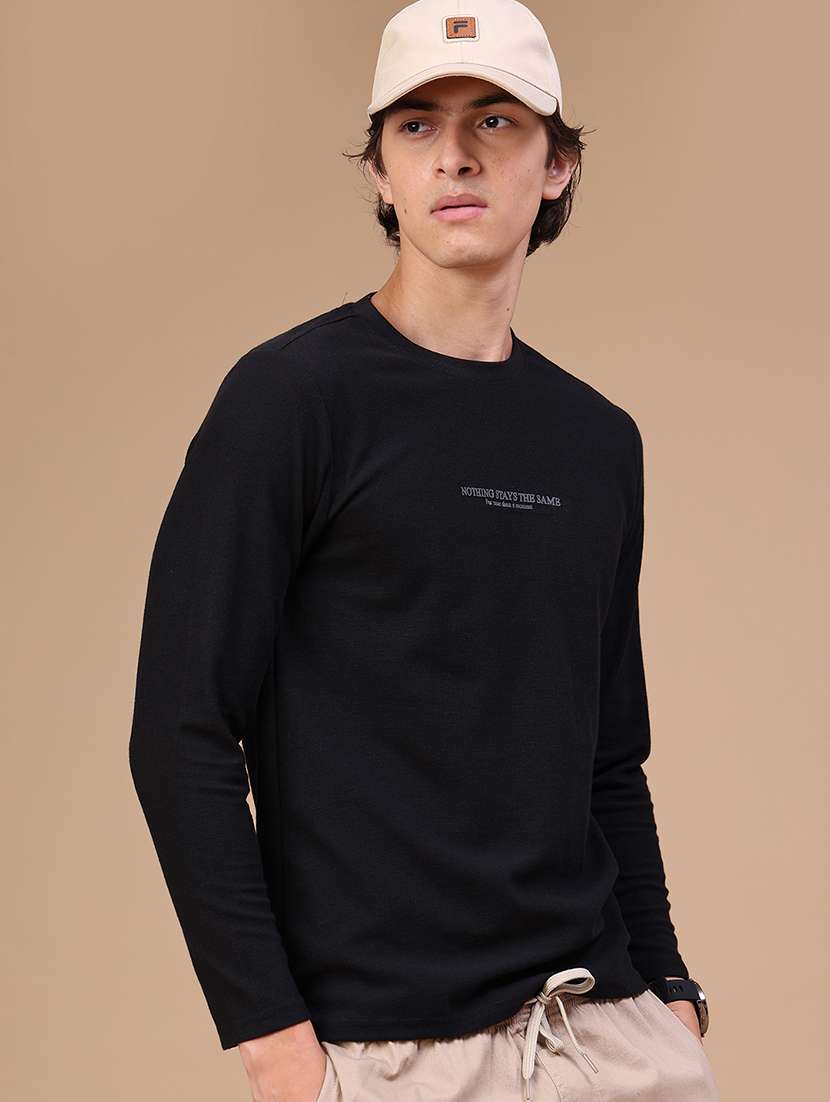 men typographic long sleeves regular fit t-shirt